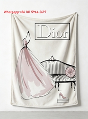 Christian Dior Pink Gown Sofa Illustration Flannel Throw Blanket D177